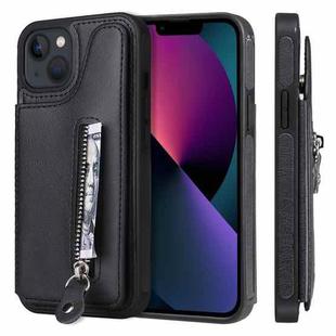 For iPhone 13 Solid Color Double Buckle Zipper Shockproof Phone Case(Black)