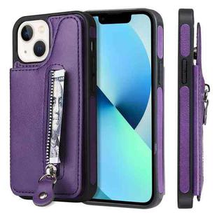 For iPhone 13 mini Solid Color Double Buckle Zipper Shockproof Phone Case (Purple)