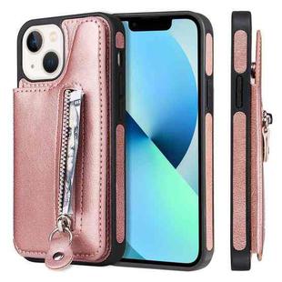 For iPhone 13 mini Solid Color Double Buckle Zipper Shockproof Phone Case (Rose Gold)