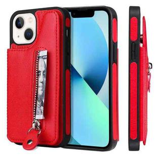 For iPhone 13 mini Solid Color Double Buckle Zipper Shockproof Phone Case (Red)