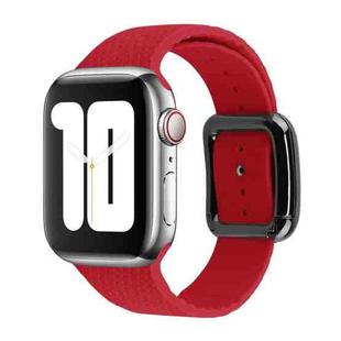 Black Buckle Silicone Watch Band For Apple Watch Series 8&7 41mm / SE 2&6&SE&5&4 40mm / 3&2&1 38mm(Rose Red)