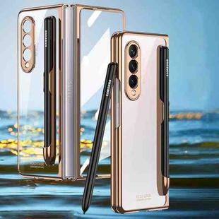 For Samsung Galaxy Z Fold3 5G GKK Integrated Electroplating + Glass Phone Case with Pen Slot(Gold)