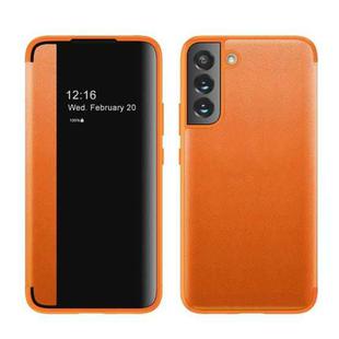 For Samsung Galaxy S22 5G Window View Leather Phone Case(Orange)