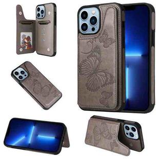 For iPhone 13 Pro Max Butterfly Embossing Pattern Shockproof Phone Case (Gray)
