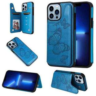 For iPhone 13 Pro Max Butterfly Embossing Pattern Shockproof Phone Case (Blue)