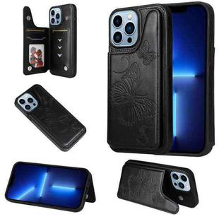 For iPhone 13 Pro Max Butterfly Embossing Pattern Shockproof Phone Case (Black)