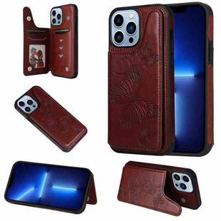 For iPhone 13 Pro Max Butterfly Embossing Pattern Shockproof Phone Case (Brown)