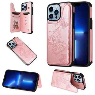 For iPhone 13 Pro Max Butterfly Embossing Pattern Shockproof Phone Case (Rose Gold)