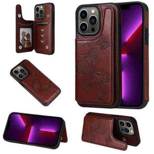 For iPhone 13 Pro Butterfly Embossing Pattern Shockproof Phone Case (Brown)