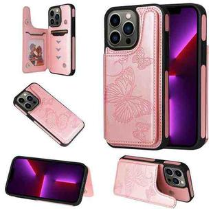 For iPhone 13 Pro Butterfly Embossing Pattern Shockproof Phone Case (Rose Gold)