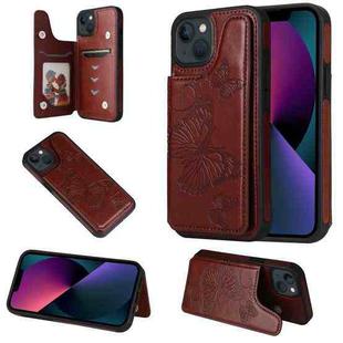 For iPhone 13 Butterfly Embossing Pattern Shockproof Phone Case(Brown)