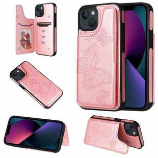 For iPhone 13 Butterfly Embossing Pattern Shockproof Phone Case(Rose Gold)