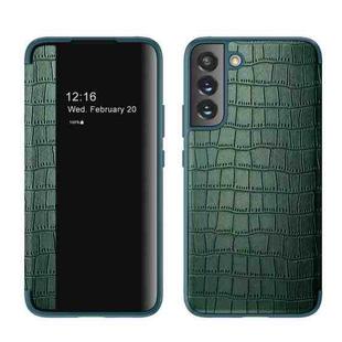 For Samsung Galaxy S22+ 5G Crocodile Texture Window View Leather Phone Case(Green)