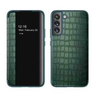 For Samsung Galaxy S22 5G Crocodile Texture Window View Leather Phone Case(Green)