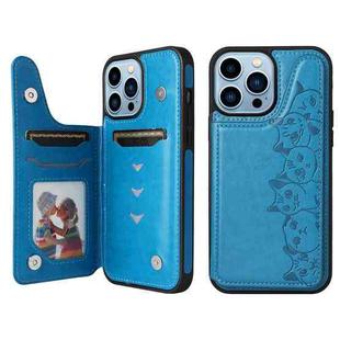 For iPhone 13 Pro Max Six Cats Embossing Pattern Shockproof Phone Case (Blue)