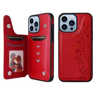 For iPhone 13 Pro Max Six Cats Embossing Pattern Shockproof Phone Case (Red)