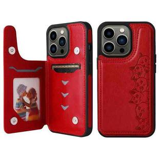 For iPhone 13 Pro Six Cats Embossing Pattern Shockproof Phone Case (Red)
