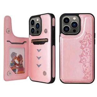 For iPhone 13 Pro Six Cats Embossing Pattern Shockproof Phone Case (Rose Gold)