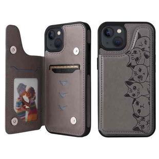 For iPhone 13 Six Cats Embossing Pattern Shockproof Phone Case(Grey)