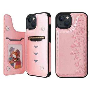 For iPhone 13 Six Cats Embossing Pattern Shockproof Phone Case(Rose Gold)