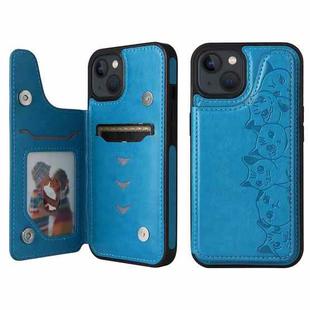 For iPhone 13 mini Six Cats Embossing Pattern Shockproof Phone Case (Blue)