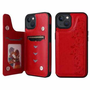 For iPhone 13 mini Six Cats Embossing Pattern Shockproof Phone Case (Red)