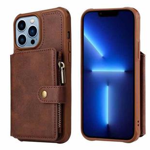 For iPhone 13 Pro Max Zipper Shockproof Protective Phone Case (Coffee)