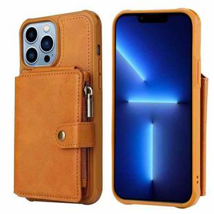 For iPhone 13 Pro Max Zipper Shockproof Protective Phone Case (Brown)