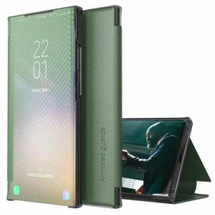 For Xiaomi Redmi Note 11 5G Carbon Fiber View Time Leather Phone Case(Green)