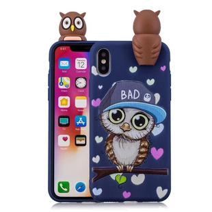 For iPhone X / XS Shockproof Cartoon TPU Protective Case(Blue Owl)