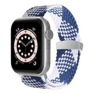 Nylon Braid Watch Band For Apple Watch Ultra 49mm / Series 8&7 45mm / SE 2&6&SE&5&4 44mm / 3&2&1 42mm(Blue + White)