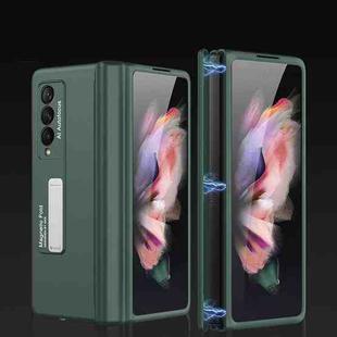 For Samsung Galaxy Z Fold3 5G GKK Magnetic Full Coverage Phone Flip Case with Holder(Dark Green)