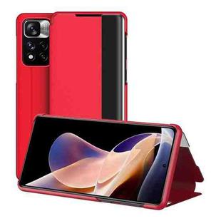 For Xiaomi Redmi Note 11 Pro Window View Leather Phone Case(Red)