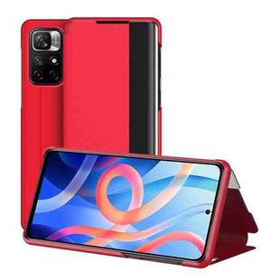 For Xiaomi Redmi Note 11 Window View Leather Phone Case(Red)