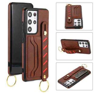 For Samsung Galaxy S21+ 5G Wristband Wallet Leather Phone Case(Brown)