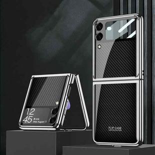 For Samsung Galaxy Z Flip3 5G GKK Electroplating Tempered Glass Painted Phone Case(Carbon Fiber)