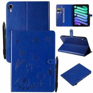 Cat Bee Embossing Pattern Horizontal Flip Leather Tablet Case For iPad mini 6(Blue)