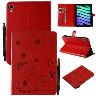 Cat Bee Embossing Pattern Horizontal Flip Leather Tablet Case For iPad mini 6(Red)