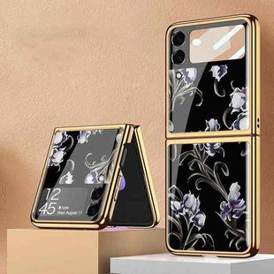For Samsung Galaxy Z Flip3 5G GKK Floral Pattern Electroplating Tempered Glass Phone Case(Flower 08)