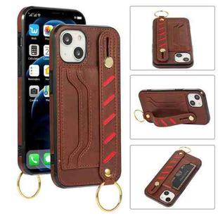 For iPhone 13 Wristband Wallet Leather Phone Case(Brown)