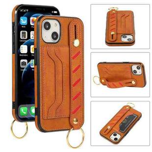 For iPhone 13 Wristband Wallet Leather Phone Case(Yellow)