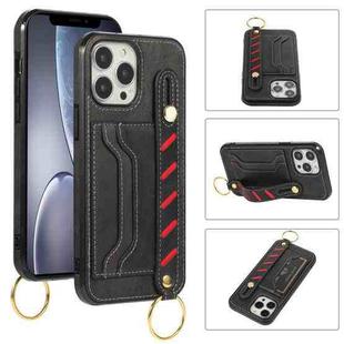 For iPhone 13 Pro Max Wristband Wallet Leather Phone Case (Black)