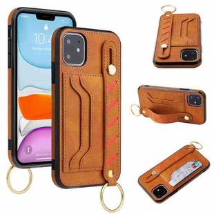 For iPhone 12 / 12 Pro Wristband Wallet Leather Phone Case(Yellow)