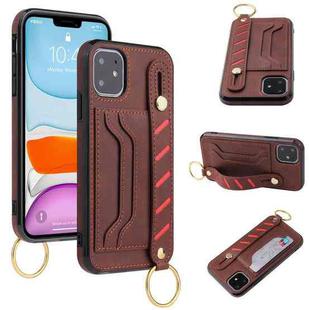 For iPhone 11 Pro Wristband Wallet Leather Phone Case (Brown)