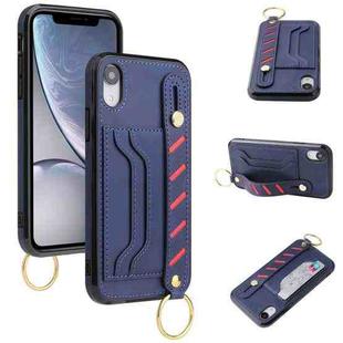 For iPhone XR Wristband Wallet Leather Phone Case(Blue)