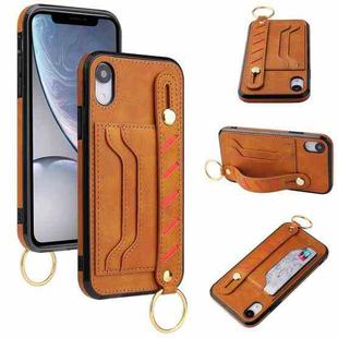 For iPhone XR Wristband Wallet Leather Phone Case(Yellow)