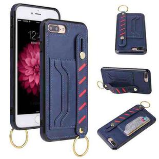 For iPhone SE 2022 / SE 2020 / 8 / 7 Wristband Wallet Leather Phone Case(Blue)