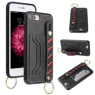 For iPhone SE 2022 / SE 2020 / 8 / 7 Wristband Wallet Leather Phone Case(Black)
