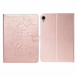 Pressed Printing Woman and Cat Pattern Horizontal Flip Leather Tablet Case For iPad mini 6(Rose Gold)