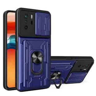For Xiaomi Redmi Note 10 Pro Camera Cover Phone Case with Card Slot & Holder(Blue)